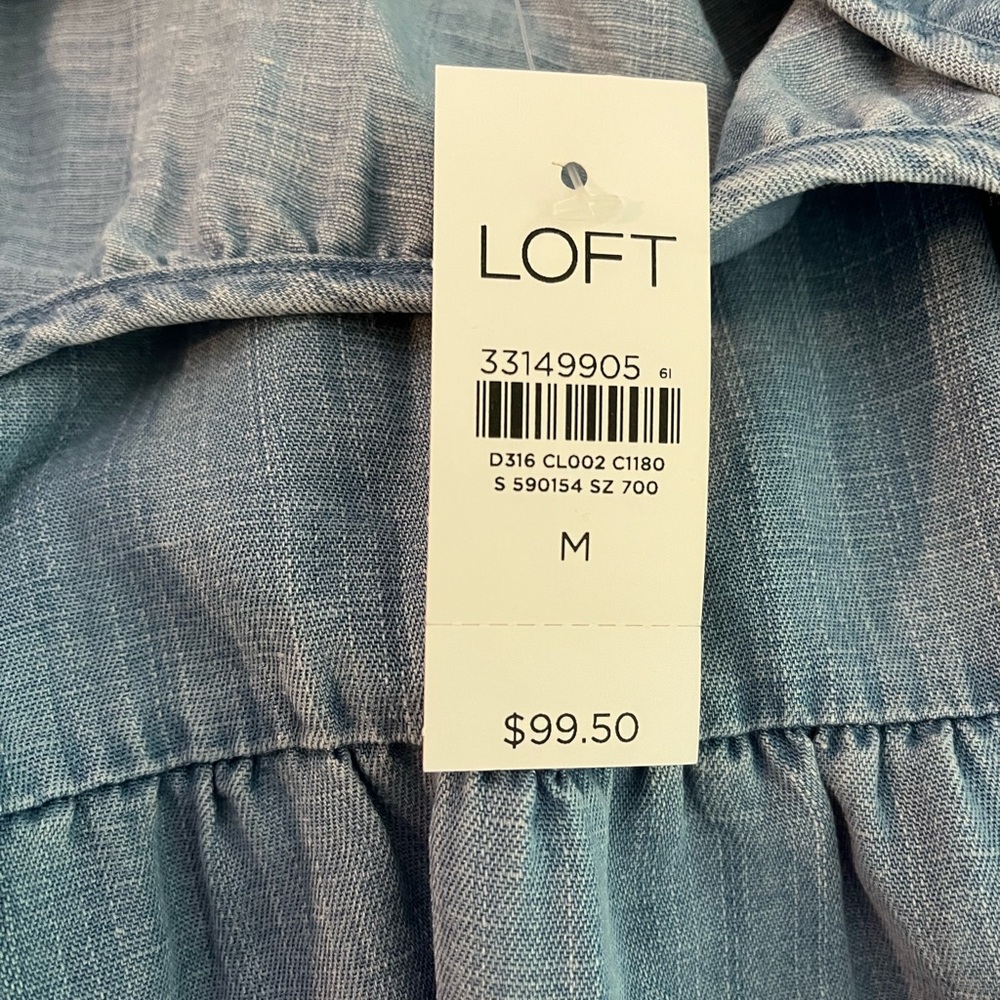 NEW LOFT Linen Lyocell Chambray Tiered Belted Swing Midi Dress Size Medium - Picture 12 of 13